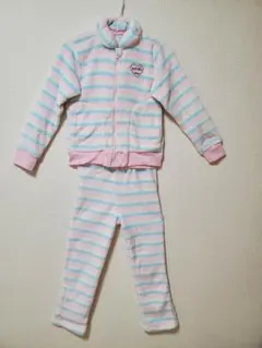 フリースパジャマ_長袖上下セット 可愛い水色とピンクのストライプ