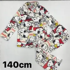 新品63451スヌーピー140cmアイボリーフリース前開き長袖フランネルパジャマ