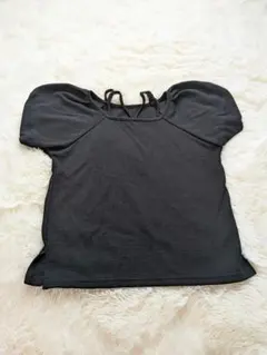 リブ編み 黒 Tシャツ 半袖のサムネイル