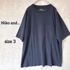 ニコアンド Tシャツ サイズ3 紺色 胸ポケット カジュアル
