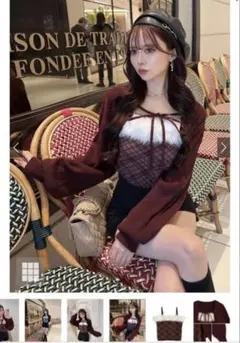 アーガイル柄ファーキャミソール×ボレロニットアンサンブル[an1840] GRL