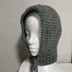 ニット帽　グリーン　カーキ　ハンドメイド　バラクラバ