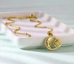 サージカルステンレス 幸運の月✨ ゴールドczダイヤムーンネックレス 超人気✨