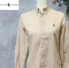 ラルフローレン ギンガムチェックシャツ ポニーロゴ ベージュ スリムフィット