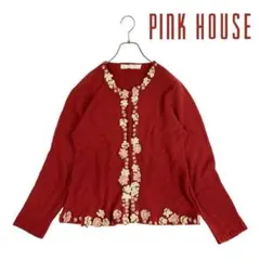 12T448☆ PINK HOUSE 花柄刺繍 ニットカーディガン 羽織 春秋冬のサムネイル