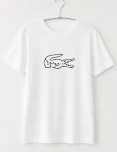 LACOSTE ホワイト ビッグロゴ刺繍 Tシャツ