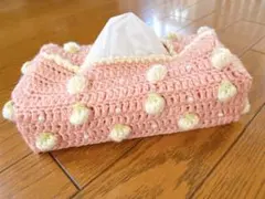 編み物ティッシュボックスカバー 白いちご