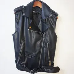 ZARA ザラ　フェイクレザー　ダブルライダースベスト