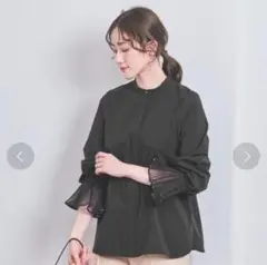 ユナイテッドアローズ オーガンジープリーツ カフス ブラウス 黒