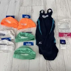 セントラルスポーツ　Mizuno ネイビー水着とキャップ6個セット