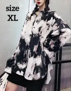 【新品、未使用】タイダイ柄長袖ブラウス　迷彩　ユニセックス　海外　白黒　XL