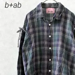 b+ab シャツ チェック柄 ショート丈 裾ドロスト 袖ロールアップ リボン