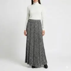 【極上シルク100%】ヴィンテージ ニットロングスカート モノトーン 【B20】