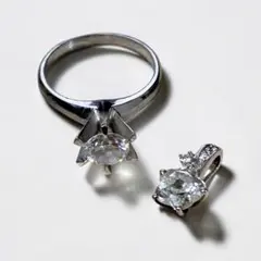 【2点セット】シルバー925 ペンダントトップ リング 一粒石 クリスタル 指輪