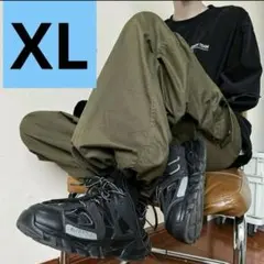 ワイドパンツ 　メンズ　ワーク　パンツ　 韓国 　カーゴ　カーキ　XL