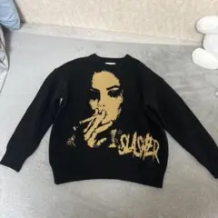 グラフィックプリント ブラックニットセーター