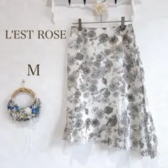 L'EST ROSE スカート　線 花柄　フラワープリント 上品　落ち着いた白のサムネイル