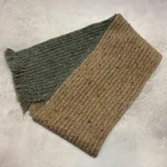 手編みバイカラーリブニットマフラー グリーン ベージュ