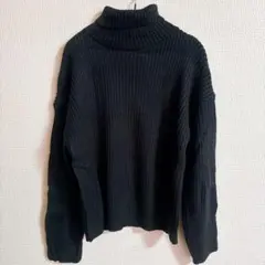 ブラック リブ編み タートルネックセーター 厚手 暖かい