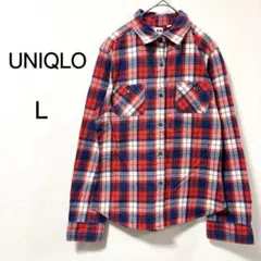 【ユニクロ】フランネルチェックシャツ コットン 長袖 赤 青 L