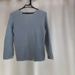 ユニクロのリブ編みライトブルー長袖ニット Lサイズ綿100%