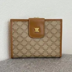 【極美品】セリーヌ マカダム柄 がま口 二つ折り財布 ベージュ系ウォレット191