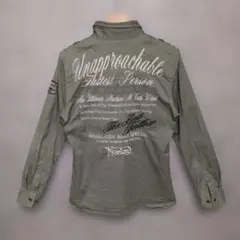 Norton L バイカー y2k アーカイブ 刺繍 カーキ ミリタリーシャツ