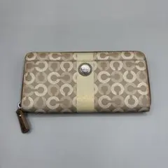美品✨️コーチ 長財布 ラウンドファスナー オプアート PVC レザー ベージュ