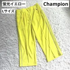 Champion クロップド ジャージパンツ 七分丈 ネオンイエロー ライン　Lのサムネイル