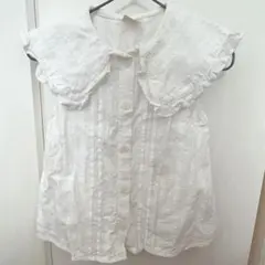 petit main フリル付きホワイトトップス 90