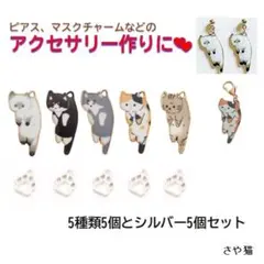 an82 つままれた猫のチャーム 5種類5個とミニ肉球（シルバー）5個セット