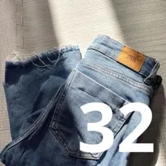 ZARA ライトブルー ハイウエストカットオフデニムパンツ