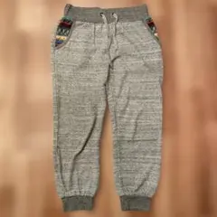 刺繍ポケット付きグレー　スウェットパンツ　長ズボン　アジアン　サイズM