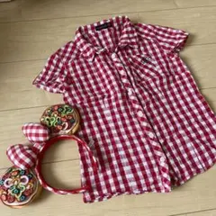 ディズニー　ピザ　カチューシャ　ギンガムチェック