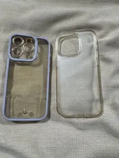 iPhone用クリア・紫ソフトケース iPhone15pro 14pro 2点