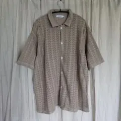 ニコアンド ラッセル透かし編み柄シャツ ベージュ L