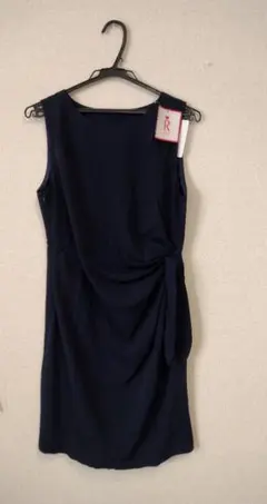 ★ノースリーブひざ丈タイトワンピース　ネイビー　XL　パーティードレス
