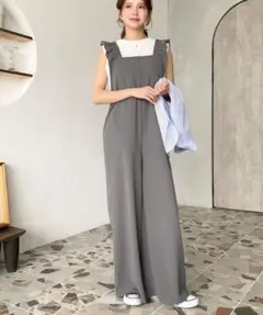 moment+ カットジョーゼットショルダーフリルオールインワン　オーバーオール