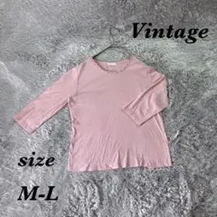Vintage ヴィンテージ (M-L) 七分袖カットソー ピンク 綿100%