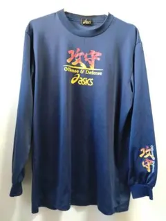 Ｌ 長そで メッセージ Ｔシャツ 長T 前後 アシックス asics ユーズド品
