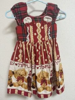 ShirleyTemple くまぬいぐるみプリントワンピース タータンチェック 