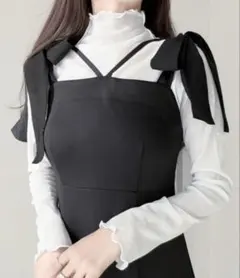 【mily bilet】フレアラッフルシルエットリボン使いキャミワンピ