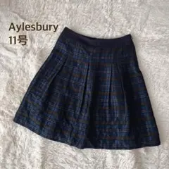 Aylesbury チェック スカート　ひざ丈　11号　ネイビー　日本製
