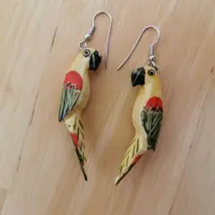 木製鳥型ピアス(両耳用)　オウム