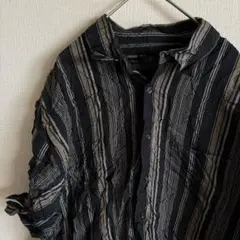 美品✨️【XL】ストライプシャツ ブラック 黒 半袖 メンズ レディース グレー
