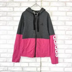 adidas アディダス　パーカー　ピンク　グレー　ロゴ入り　S スポーツウェア