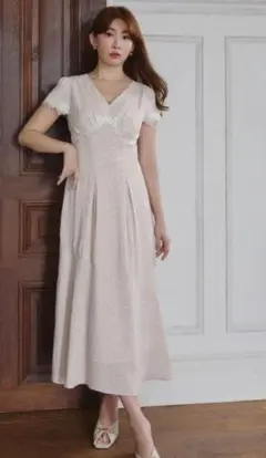 新品未使用　Polka-Dot Lace-Trim Dress　M