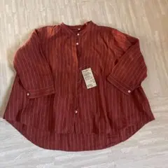 無印￼赤 ストライプ Mサイズ 五分丈 シャツ