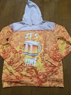 ビールデザイン フード付きパーカー　リアル　お酒　派手　黄色　目立つ