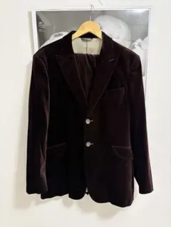 古着☆ダークグリーン ベルベット テーラードジャケット ネクタイ 